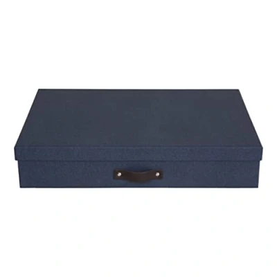 Afbeelding van Bigso Box of Sweden Documentdoos met deksel voor papier in A3 formaat Document Organizer lade en lederen handvat Opbergcontainer gemaakt van vezelplaat Blauw