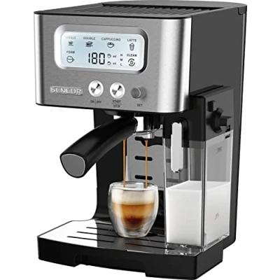 Afbeelding van Sencor Espressomachine met melkopschuimer en melktank, lcd display, Italiaanse pomp 15 bar, snelle verwarming, Thermoblock, Barista Express, koffiepoeder [4090SS]