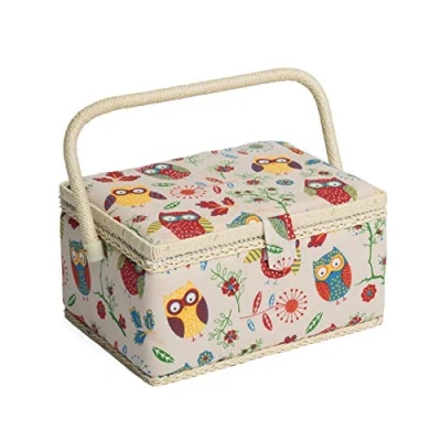 Afbeelding van Hobby Gift Exclusieve medium naaidoos, knutseldoos, accessoirelade, speldenkussen, PVC handgreep, 18,5 x 25,5 14,5 cm, uilen