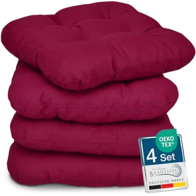 Afbeelding van Beautissu Lisa Set van 4 Zitkussen 40x40 cm Stoelkussens Eetkamer 8cm Vulling Rood
