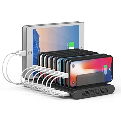 Afbeelding van Alxum laadstation, 10 poorts multi laadstation 60W met USB snelladerstandaard meerdere poorten voor mobiele telefoon, tablet, zwart