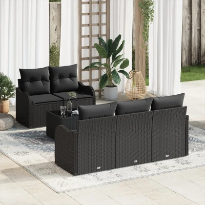 Afbeelding van vidaXL 6 Delige Tuin Sofa Set met Kussens Zwart Poly Riet