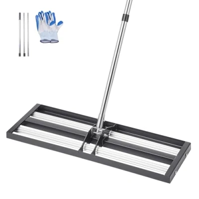 Afbeelding van VEVOR Gazonhark met verstelbare handgreep, lengte 2130 mm, bodemplaat 254 x 762 bodemniveau van roestvrij metaal, hark voor golfbaan, tuin