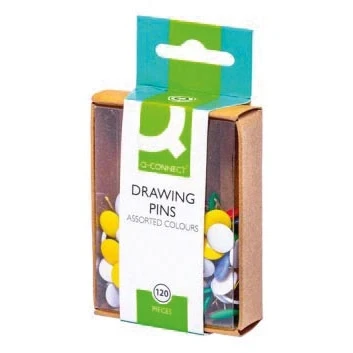 Afbeelding van Q CONNECT punaises, geassorteerde kleuren, doosje van 120 stuks punaises
