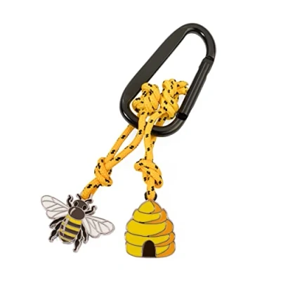 Afbeelding van Troika Maja KR23 01/BK Sleutelhanger incl. karabijnhaak, 2 hangers aan decoratief klimtouw: bijen, bijenkorf, aluminium, gietmetaal, email, nylon, zwart, zilverkleurig, geel