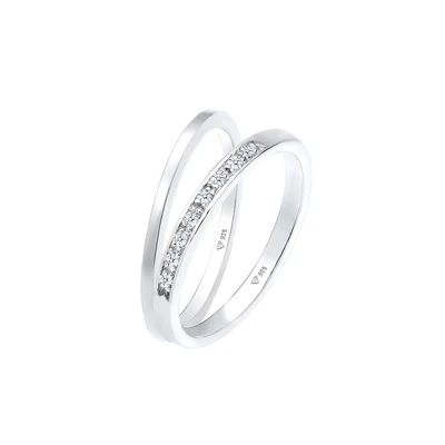 Afbeelding van Elli DIAMONDS Dames Ring Set Klassiek Elegant met diamanten (0.08 ct.) in 925 Sterling Zilver