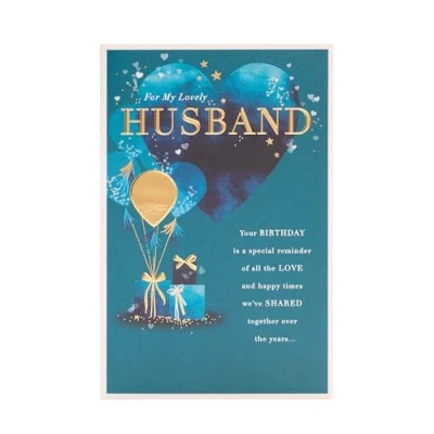 Afbeelding van UK Greetings Verjaardagskaart voor echtgenoot blauw hart ontwerp Thinking of You Range