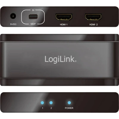 Afbeelding van De 4K Mini DisplayPort op HDMI splitter van LogiLink maakt het mogelijk een uitgangsbron maximaal twee eindapparaten tegelijk te weergeven.