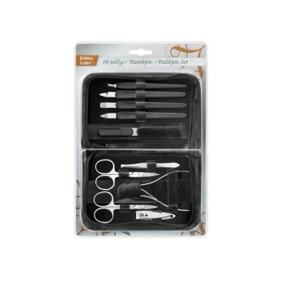 Afbeelding van Clauss manicureset 10 delig in zwart lederen etui met ritssluiting AC 86186 M SW