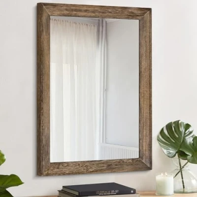 Afbeelding van AAZZKANG Rustieke Houten Spiegel Rechthoek Decoratieve Wandspiegel met Frame Slaapkamer Woonkamer Badkamer Opknoping Bruin