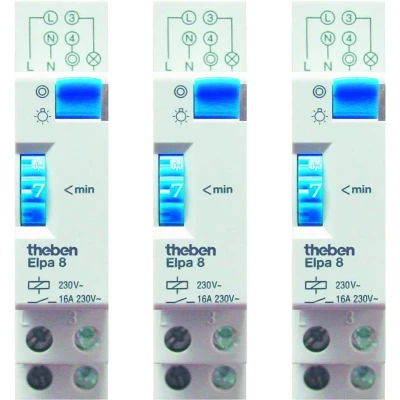 Afbeelding van Theben MP008002 ELPA 8 trapverlichtingstimer, trappenhuis tijdschakelaar, traptimer, elektromechanisch, trappenhuisverlichtingstimer, wit, set van 3