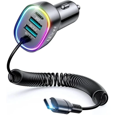 Afbeelding van joyroom Autolader JR CL19, 2x USB + C, 60W C kabel (zwart)