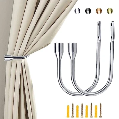 Afbeelding van ALEENFOON Gordijn Tieback Haken U stijl Metalen Tie Ruggen voor Gordijnen Modern Design Tiebacks Voiles Terughouding, 2 Pack (Zilver)