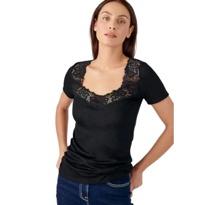 Afbeelding van Damart T shirt, korte mouwen, zacht, zijdeachtig, ondergoed voor dames, zwart, L
