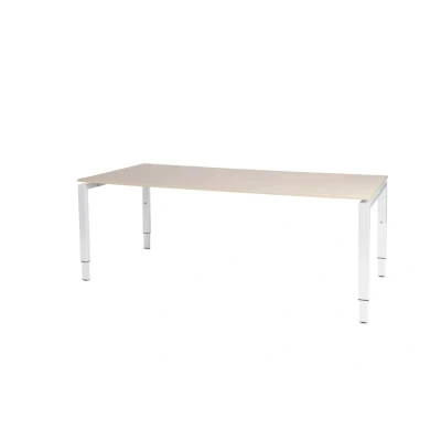 Afbeelding van Domino bureau, hoogte instelbaar (62 85cm) met 200x90cm &#039;zwevend&#039; robson eiken 25mm blad en wit (RAL9010) N poot frame