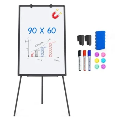 Afbeelding van Easel Whiteboard Magnetisch Draagbaar Droog Erase Board 90 x 60 cm Statief Hoogte Verstelbare Flipchart Stand Wit voor Kantoor of Leren thuis &amp; Klas (Zwart)
