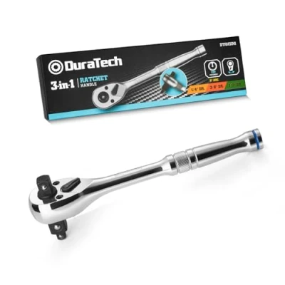 Afbeelding van DURATECH 3 IN 1 Ratelhandgreep 1/4&quot;, 3/8&quot;, 1/2&quot;, 72 tand, omkeerbare schakelaar, gemaakt van chroomlegering