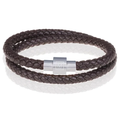 Afbeelding van Memphis leren wrap armband Donkerbruin Zilverkleurig 23cm