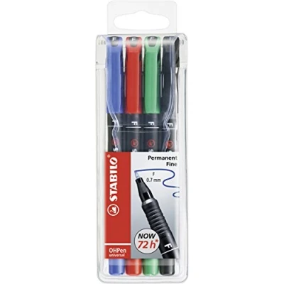 Afbeelding van STABILO OHPen universal permanent, 4 Pack permanente marker Zwart, Blauw, Groen, Rood Kogelpunt stuk(s)