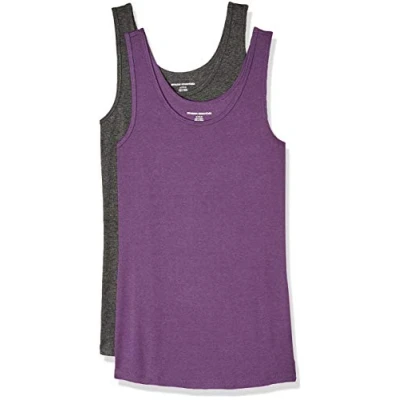Afbeelding van Amazon Essentials Women&#039;s Tanktop met slanke pasvorm, Pack of 2, Donkerpaars/Houtskoolzwart, XL
