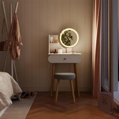 Afbeelding van Vicco Kaptafel &quot;Edda&quot;, Wit, 60 cm met LED spiegel en kruk