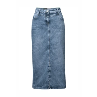 Afbeelding van CECIL Maxi jeansrok, Authentieke Used Wash, 30W DE
