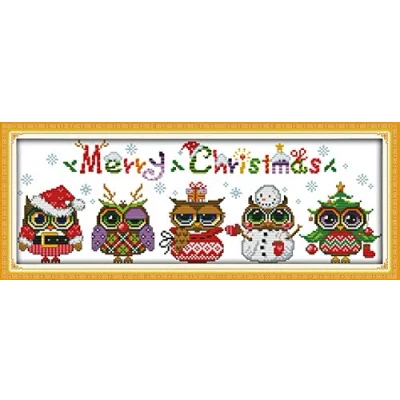Afbeelding van Awesocrafts Kruissteek Kits, Kerst Owls Easy Patterns Cross Stitching Borduurkit Benodigdheden Kerstmis, (gestempeld)