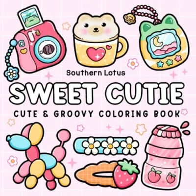Afbeelding van Sweet Cutie: Coloring Book for Adults and Kids, Cute Groovy Designs Relaxation, Simple Big Drawings Featuring Adorable Things Lovely Items