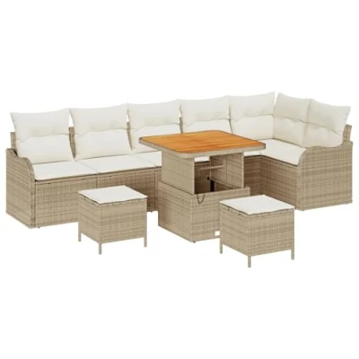 Afbeelding van vidaXL 9 delige Tuin Sofa Set met Kussens Beige Poly Rattan Acacia
