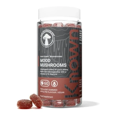 Afbeelding van Smakelijke Mood Mushroomrubbers, Lion&#039;s Mane, B vitaminen, hersengezondheid en hormonaal evenwicht, appeltaartsmaak, 60 veganistische gommen, 1 maand