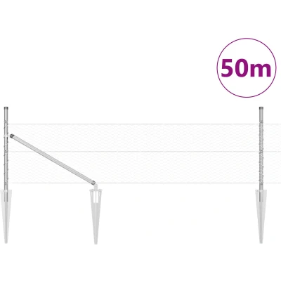 Afbeelding van vidaXL Hexagon Omheining 0.4x50 m Gegalvaniseerd Staal, Palen met Spijker 13 stuks Ø32 mm 60 cm Staal