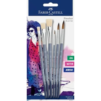 Afbeelding van 5x Penselenset Faber Castell 6 stuks 3x plat (6,10,14) rond (2, 6,1