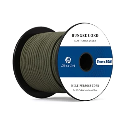 Afbeelding van Abma Cord Bungeekoord 3mm 30M Rubberen Touw Elastisch Koord Expandertouw Spankoord Elastiek voor Camping, Zeildoek, Aanhangwagen, Rugzak, Tentstok, Kajak Legergroen