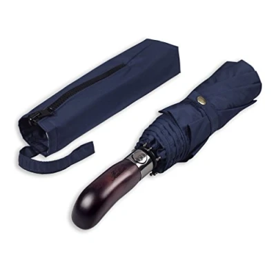 Afbeelding van Balios Bailos_umb_black &amp; rubber Prestige reisparaplu, handvat van echt hout, automatisch openen en sluiten, geventileerd, winddicht, dubbele bespanning, donker marineblauw met houten