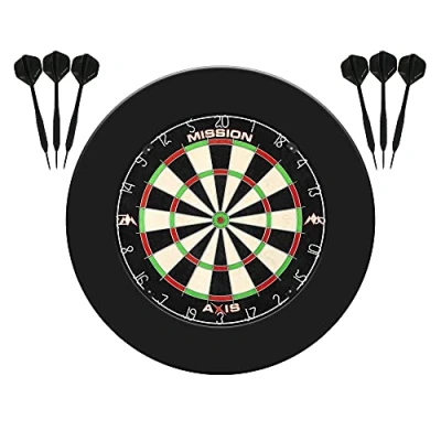 Afbeelding van Mission Darts SU082 Axis Home Centre en dartbord complete bundel inclusief surround oche met 2 sets darts, zwart