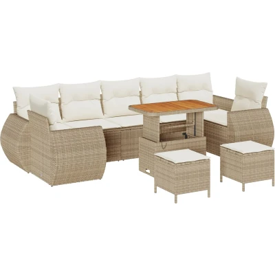 Afbeelding van vidaXL 10 delige Tuin Sofa Set met Kussens Beige Poly Riet Acacia