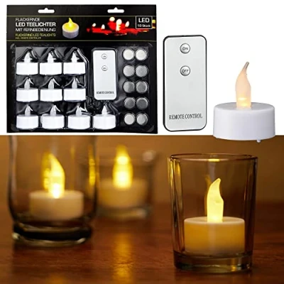 Afbeelding van Cepewa LED theelicht set van 10 Ø 3,5 cm wit afstandsbediening incl. batterijen Timerfunctie vlamloos (1 x theelichtjes wit)