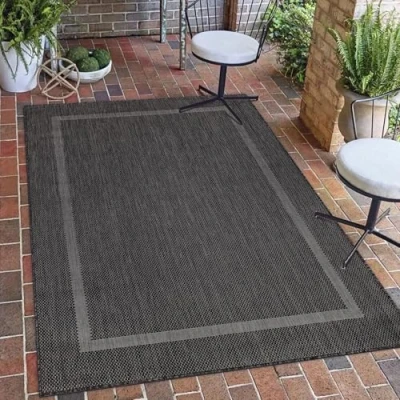 Afbeelding van Outdoor Tapijt, Kleur Zwart, Unicolor Monochroom, 111686, Vloerkleed Rechthoekig, terras balkon tuin of keuken, 160 x 230 cm