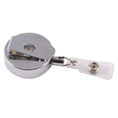 Afbeelding van Europel Uittrekbare Badgehouder Verchroomd Heavy Duty Metalen Clip 80 cm Koord Drukknop Bevestiging