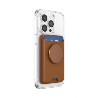 Afbeelding van PopSockets PopWallet+ Officiële Verwisselbare Portemonnee voor Smartphones en Tablets met een Geïntegreerde PopTop Cognac