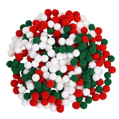Afbeelding van Jomnvo 300 stuks kerstpompons rood wit groen pluizige pompons vilt ballen kleine ambachtelijke voor doe het zelf kerstdecoratie (rood groen)