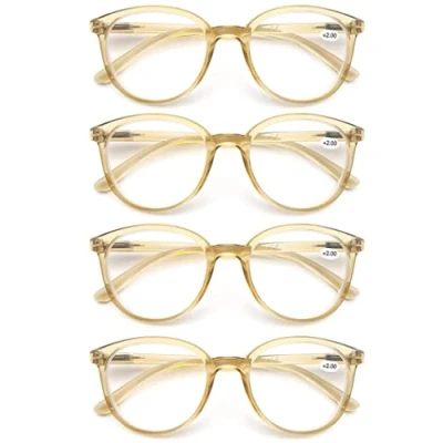 Afbeelding van 4 pack leesbril mode bedrukt voor mannen vrouwen, lezersbril rond frame comfort veerscharnieren, brillen (4 geel)