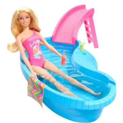 Afbeelding van Mattel Blonde pop met zwembad en glijbaan