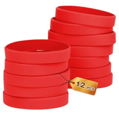 Afbeelding van HONTIUS 12 stuks rubberen armbanden, siliconen lege elastieken voor heren dames school leraren team party rood