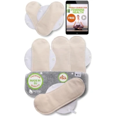 Afbeelding van Herbruikbare Maandverbanden, 6 stuks Organisch Kaoten Wasbare stoffen ademende pads met vleugels (grootte S &amp; M), Dameshygiëne Inlegkruisje GEMAAKT IN DE EU; Ecologisch en Gezond Periode Servetten voor menstruatie, overvloedige stromen postpartum