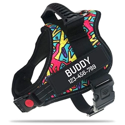 Afbeelding van PawPawify Gepersonaliseerd No Pull hondenharnas met aangepaste naam en telefoonnummer door , Heavy Duty huisdier vest om te voorkomen dat trekken, trekken of stikken, training lopen S Borst 50,8 63,5 cm