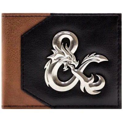 Afbeelding van Dungeons &amp; Dragons Ampersand Metalen Badge D8 Dobbelsteen Portemonnee/Beurs Bi Fold ID Kaarthouder, Bruin