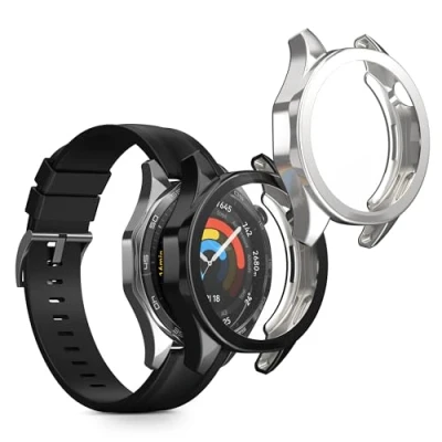 Afbeelding van kwmobile 2x smartwatch hoes geschikt voor Huami Watch GT5 46mm hoesje Siliconen sporthorloge cover Activity tracker case in zwart / zilver