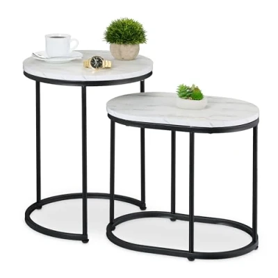 Afbeelding van salontafel set van 2 groottes marmer look wit zwart
