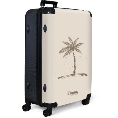 Afbeelding van NoBoringSuitcases.com® Koffer groot Reiskoffer lichtgewicht Beige met bruine palmboom Rolkoffer 4 wielen Grote trolley XL 98 liter bagage